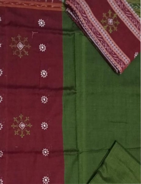 Green and Maroon handwoven ikat salwar suit piece